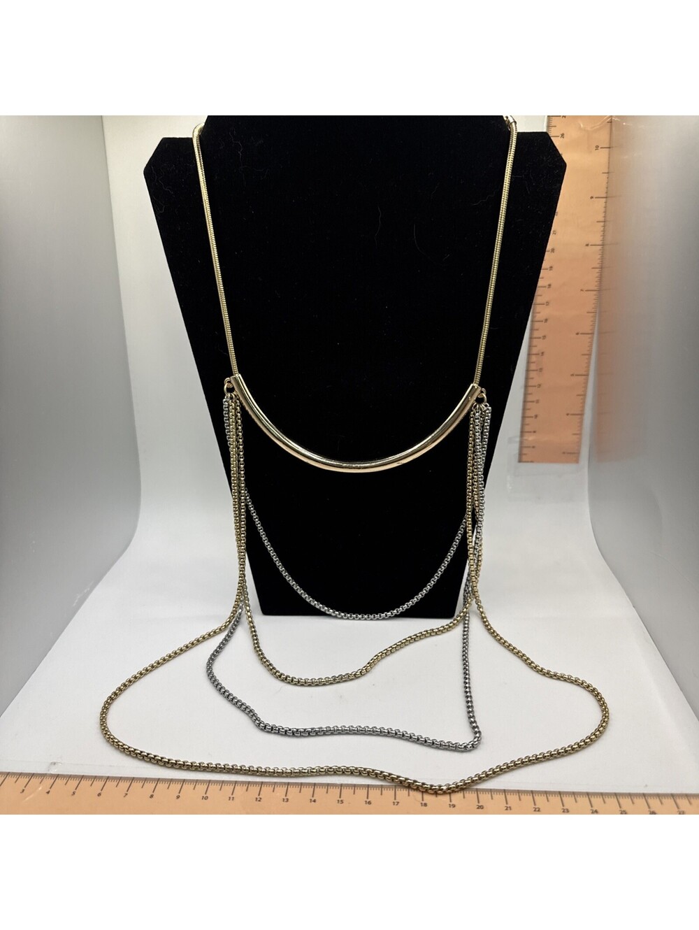 Chicos Nydia Multi Strand Layered Statement Necklace Gold Silver Tone Mix Metal